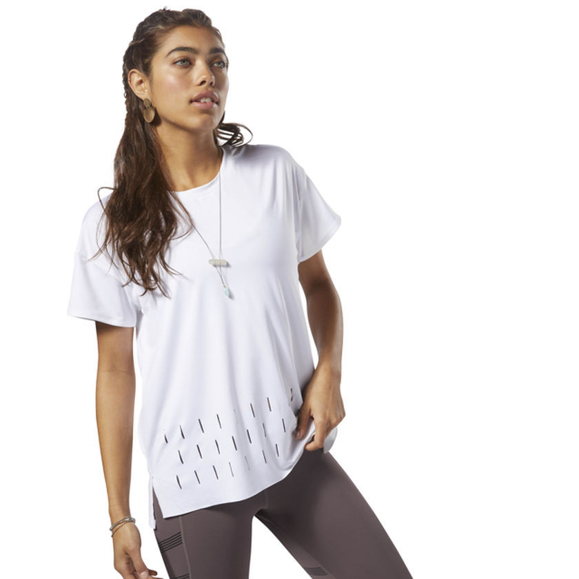 

Футболка Reebok Wmns Studio Activchill, новая бело-серая женская спортивная одежда CZ9454, Белый