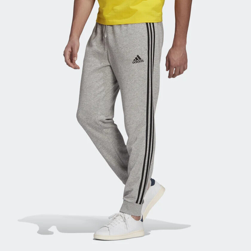 Adidas Men French Terry Tapered Cuff 3 Stripe Pants Medium Grey Heather GK8889