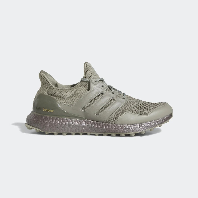 New Adidas UltraBoost Golf Shoes - Silver Pebble/ Olive
