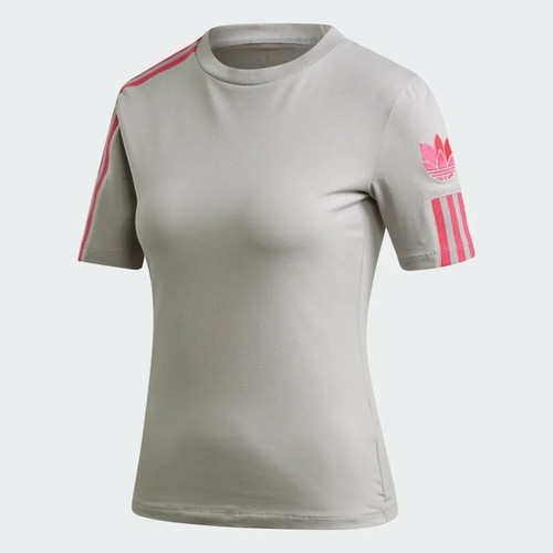 Женская футболка Adidas Adicolor 3D Trefoil, серая Two / Shock Pink