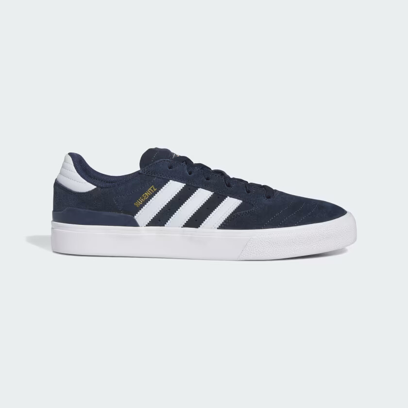 МУЖСКИЕ КРОССОВКИ ADIDAS BUSENITZ VULC II IE3089 Collegiate Navy / Halo Blue / Золотая фольга