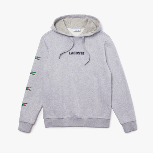 Мужская спортивная толстовка с капюшоном с крокодиловым принтом Lacoste Silver Chine Sport