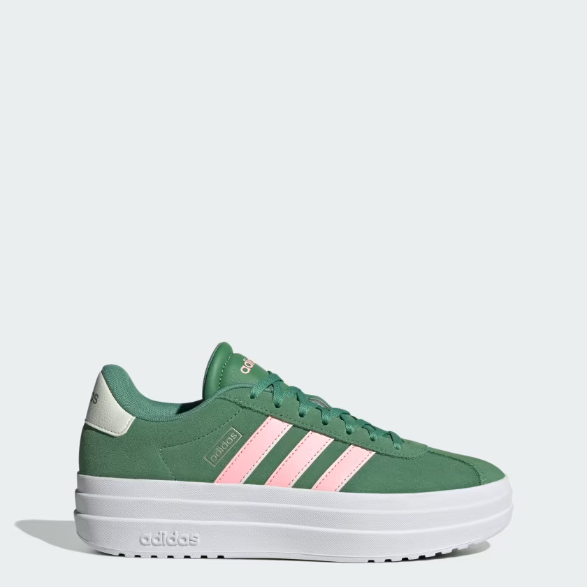 женские туфли adidas VL Court Bold IH0365 Preloved зеленого / розового цвета с искрой / цвета слоновой кости