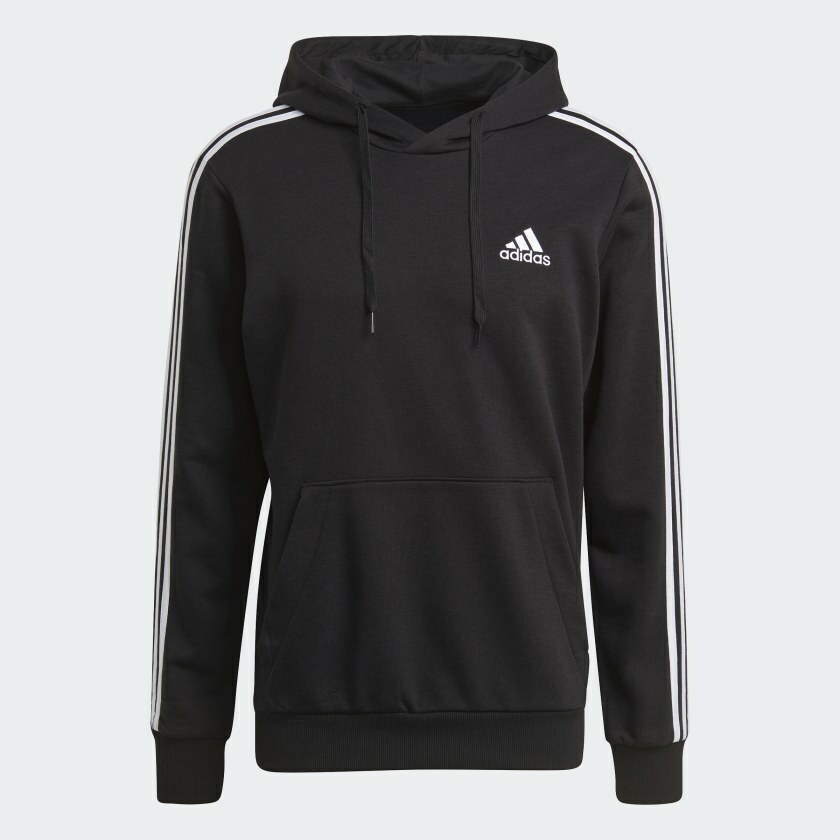 

Мужская толстовка с капюшоном Adidas ESSENTIALS 3 STRIPES Medium Black / White GK9062, Черный