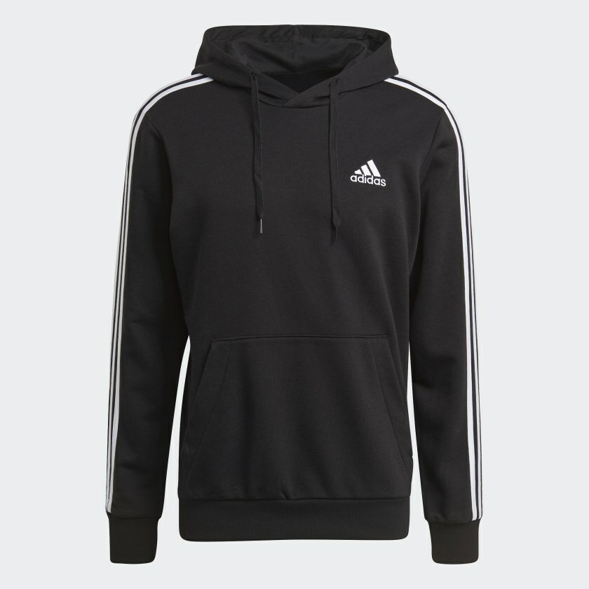 Мужская толстовка с капюшоном Adidas ESSENTIALS 3 STRIPES Medium Black / White GK9062