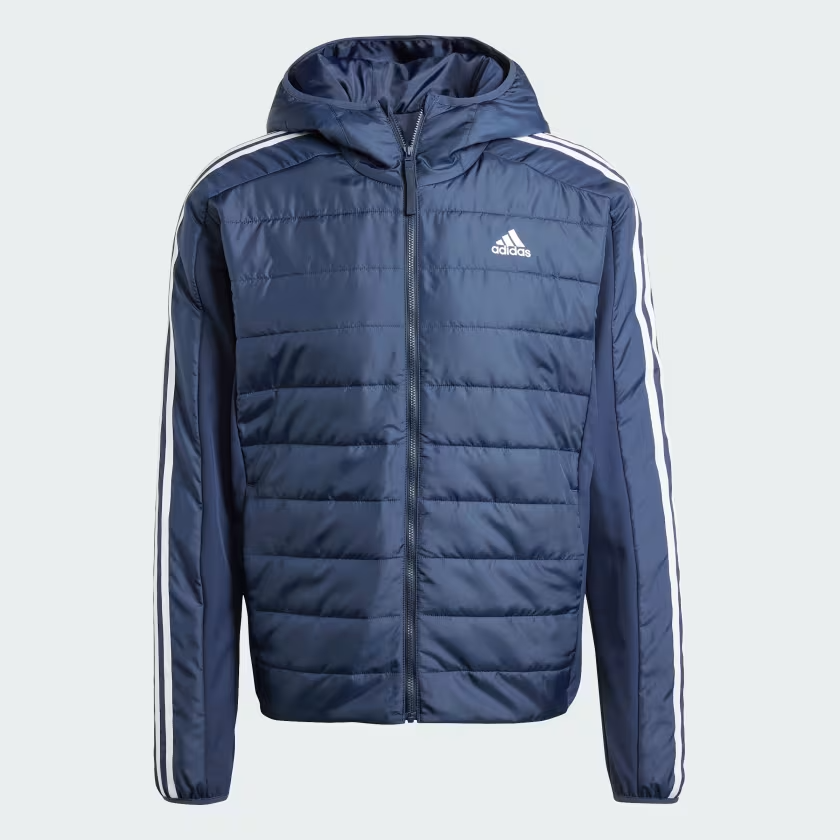 Гибридная утепленная куртка Adidas Essentials с капюшоном в 3 полосы IS1276 мужская 2XL синего цвета