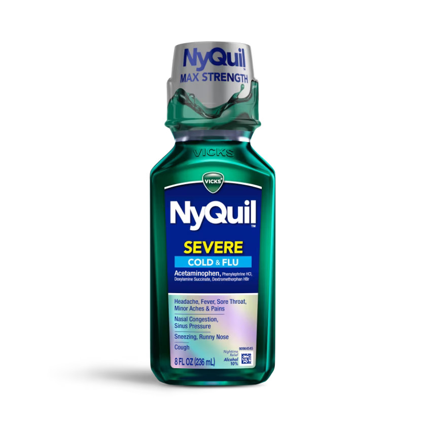 Vicks Nyquil Severe Cold & Flu Powerful Nighttime Pain Relief Liquid 12 oz 4-PK