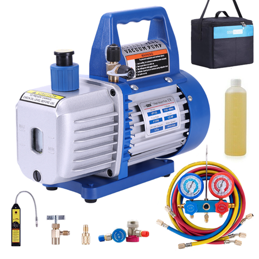 AC Manifold Gauge set Combo 1/3 HP 4CFM Air Vacuum Pump HVAC + R134A Kit AC A/C