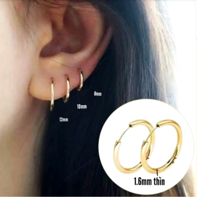 Pair Small Thin Hoop Earrings Stainless Steel Hinged Women Men