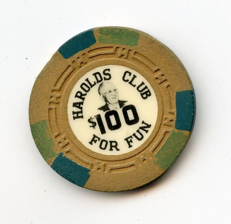 100.00 Chip from the Harolds Club Casino Reno Nevada Fire Damaged Warped