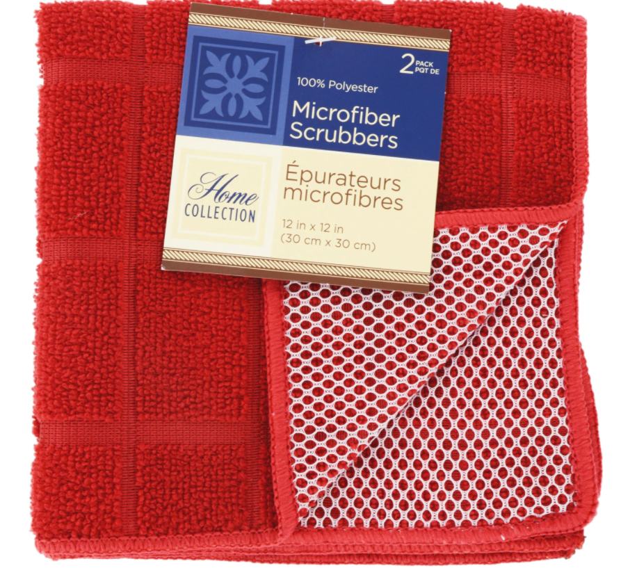 Home Collection Dish Cloth Microfiber Scrubbers Window Pane Pattern ~ Red