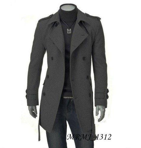 Men's Wool Blend Jacket Trench Coat Business Double Breasted