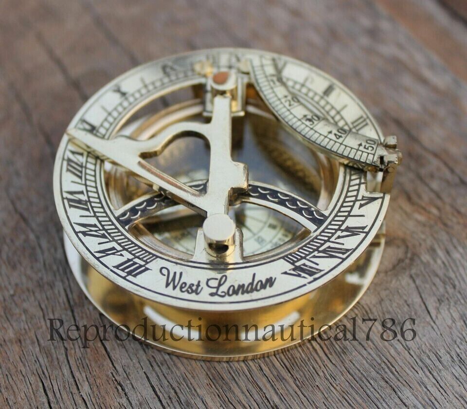 Handmade Brass Compass Vintage Nautical West London Sundial Working Compass Gift