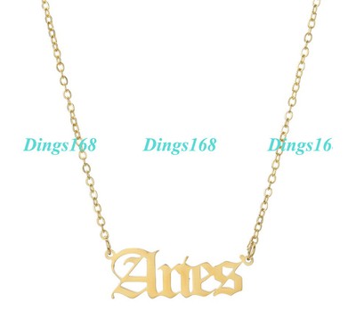 Aries 18K Yellow Gold Filled Cursive Zodiac Font Script Name Pendant + Necklace