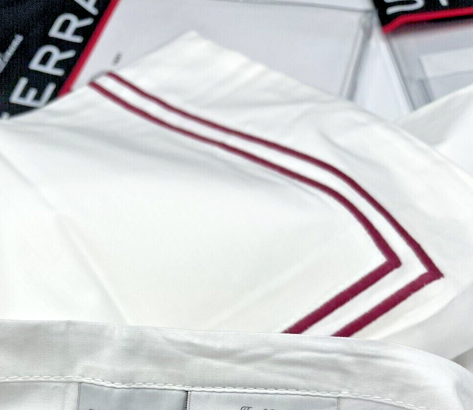 Sferra Grande Hotel King Sham Egyptian Percale White/Berry Double Stitch New