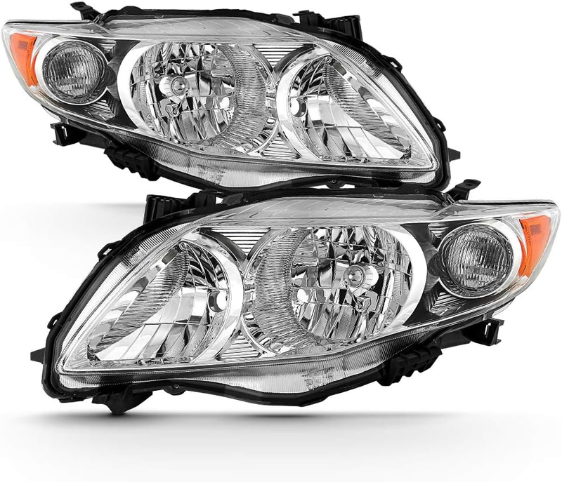 Chrome Headlights Assembly Driver & Passenger Side for 2009-2010 Toyota Corolla