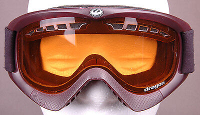 Dragon Ski SNOWBOARDING Goggle-Maroon-Orange/Amber Lens-w Case