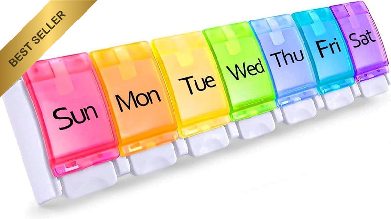 Portable Weekly 7-Day Pill Organizer, Travel Medicine Box, Rainbow Color, BPA Fr