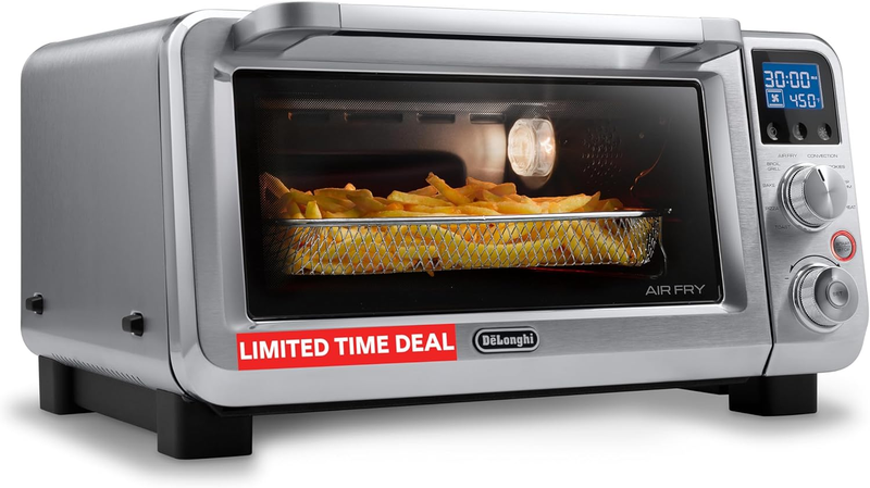 Air Fry Oven, Premium 9-In-1 Digital Air Fry Convection Toaster Oven, Grills, Broils, Bakes, Roasts, Keep Warm, Reheats, 1800-Watts + Cooking Accessories, Stainless Steel, 14L, EO141164M