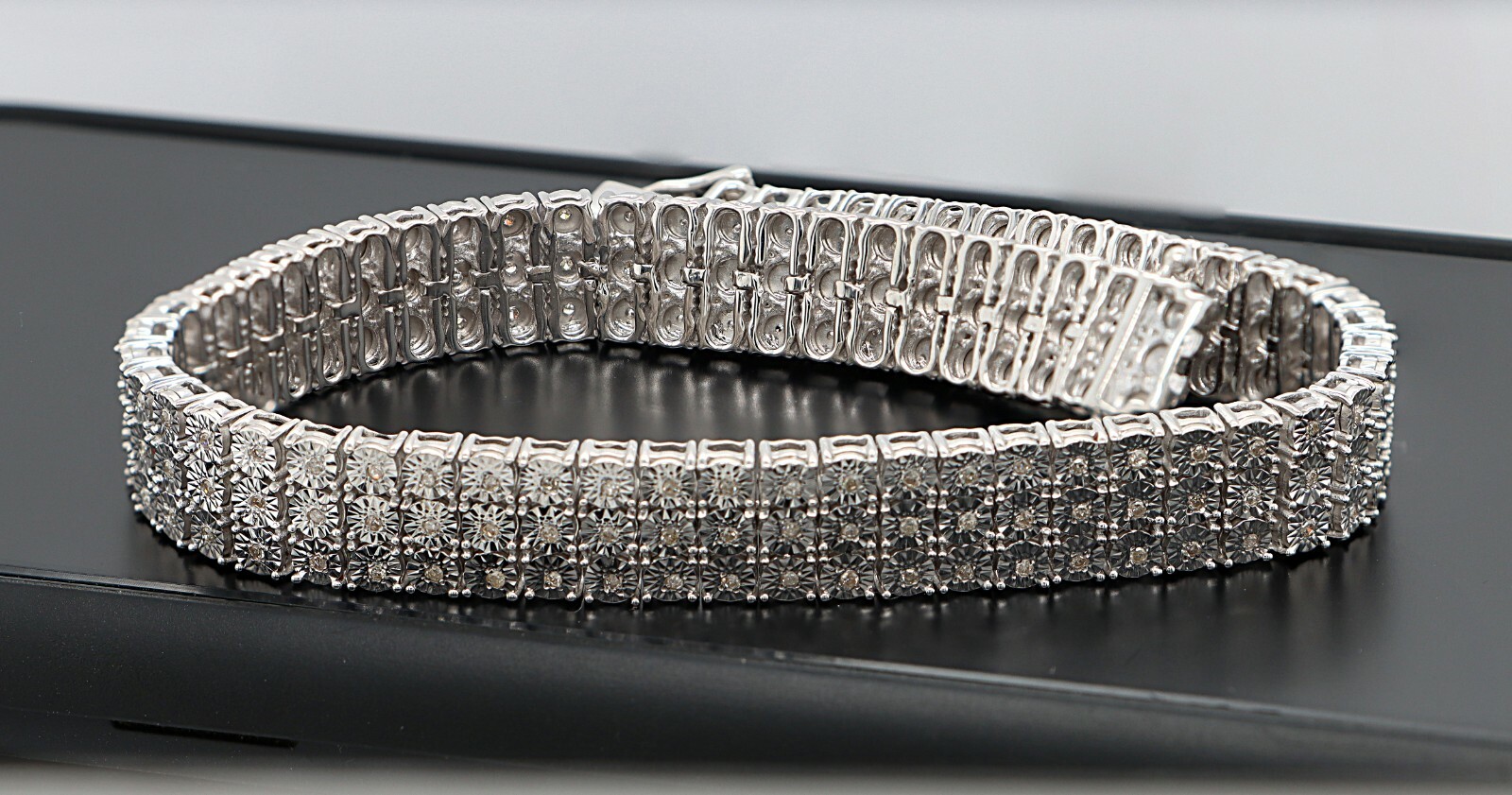 Luxury Tennis Bracelet 【3mm / SILVER】 Sterling Silver Tennis Bracelet w/ 2-Row 3.00 ct. size