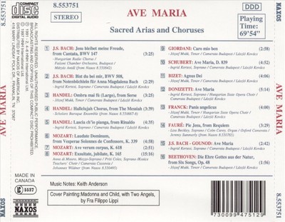 AVE MARIA: SACRED ARIAS AND CHORUSES NEW CD