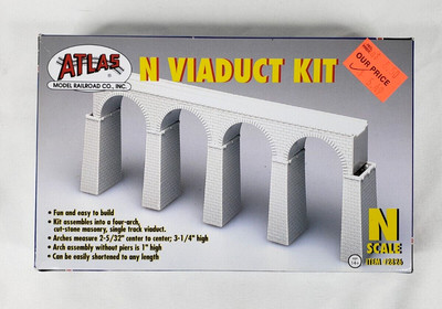 Atlas 2826 N-Scale Viaduct KIT 4-Arch Cut Stone Masonry Single-Track Bridge