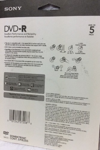 Sony DVD-R 5 Pack. 120 Minutes,4.7 GB 1-16x