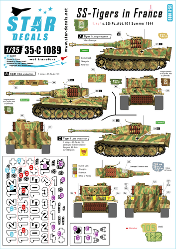 Star Decals 1/35 SS-Tigers in France #1 1.Komp/s.SS.Pz.Abt.101 decal 35C1089 x