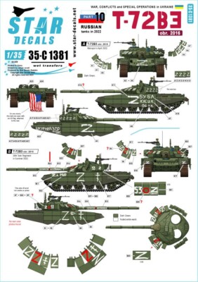 Star Decals 35-C1381 , War in Ukraine # 10, Russian T-72B3 (obr 2016) , 1/35