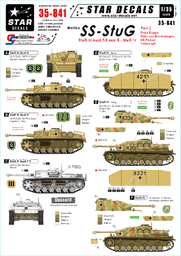 Star Decals 1/35  German STuG Part 2 STuG III Ausf F8/G & STuG IV decals 35841 x