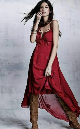 

Платье макси с открытой спиной и бретелями Free People Blue Moon, украшенное феей, Красный