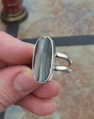 VINTAGE 950 STERLING SILVER ABALONE ADJUSTABLE RING