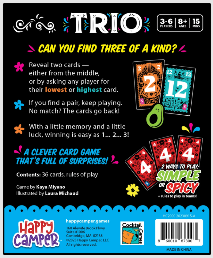 Trio Card Game Happy Camper HCG-2000 Family Party Fast Set Making Nana