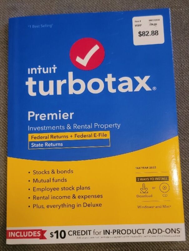 TurboTax Premier 2022 PC/Mac CD Or DOWNLOAD Federal and State 