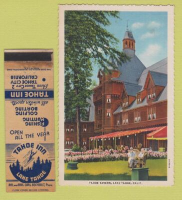 Matchbook Postcard Combo - Tahoe Tavern Inn Lake Tahoe CA WORN