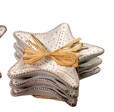 Mud Pie Starfish Dipping Bowls Set of 3 Condiment Cups White Glazed Terracotta