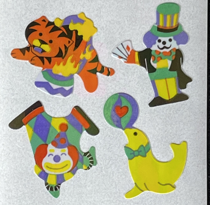 12 packages of Pearlized Clown Stickers, "Great 7" Sticker Designs, PMP6908