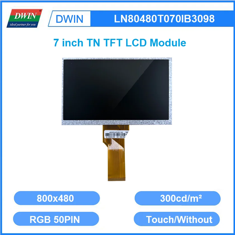 7 Inch 800x480 24bit RGB 300nit TN TFT LCD Display Capacitive Resistive Touch Fo