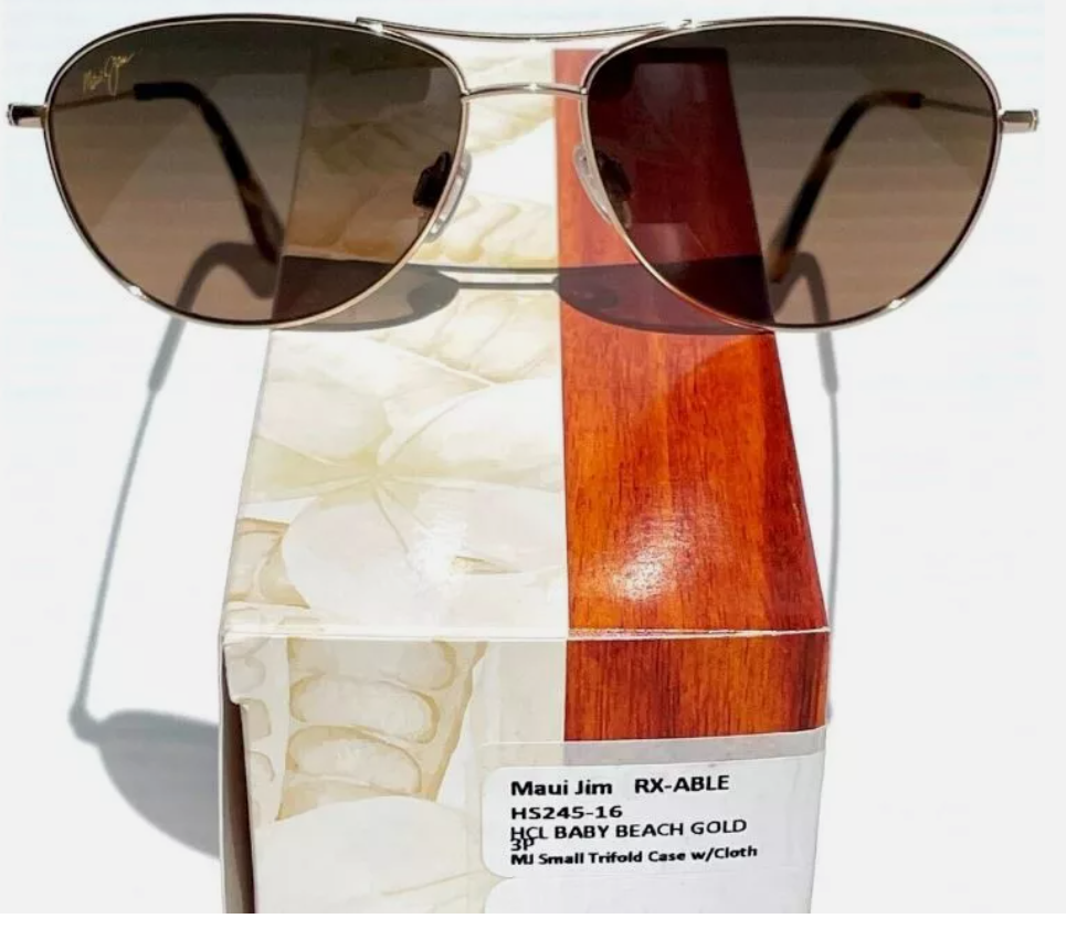 Pre-owned Maui Jim Unused  Hs245-16 Baby Beach Polarized Aviator Sunglasses Gold Brown