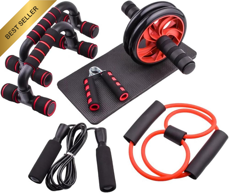 7-In-1 Ab Wheel Roller Kit, Home Gym Set with Resistance Bands, Jump Rope & Push