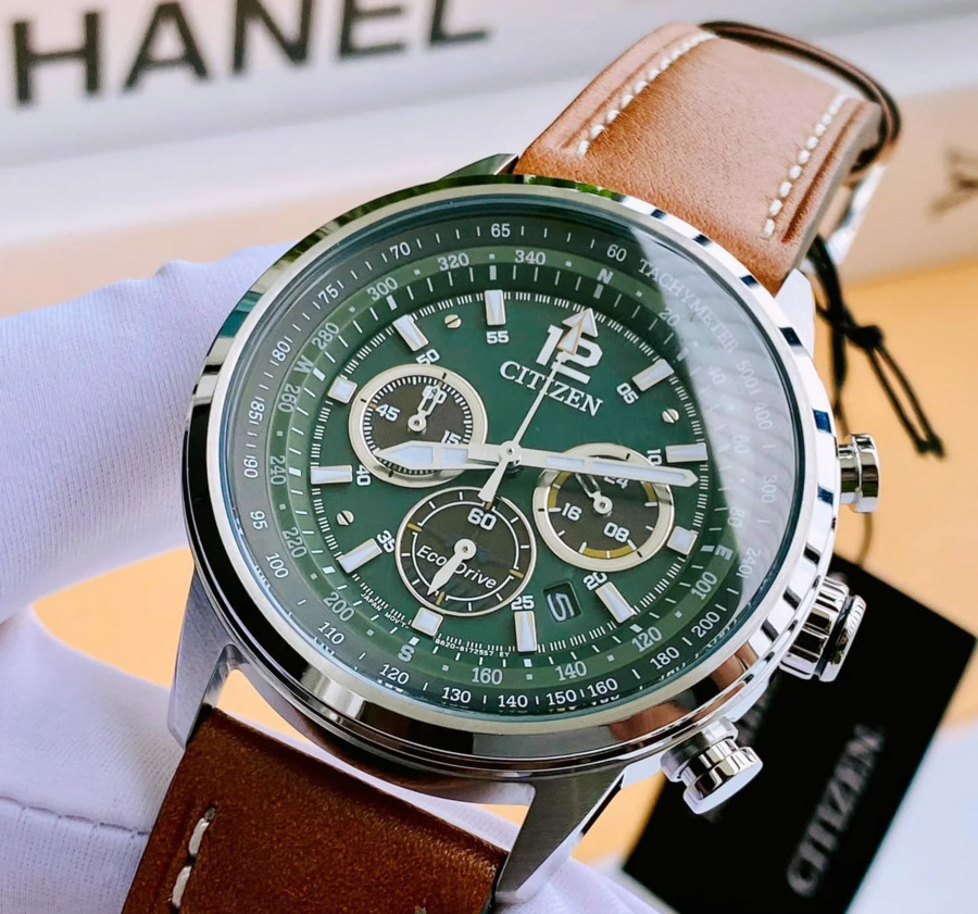 Pre-owned Citizen Eco-drive Ca4477-08x Avion Green Dial Chronograph Men's Watch
