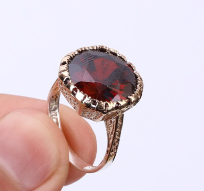 TURKISH SIMULATED RUBY .925 SILVER & BRONZE RING SIZE 8 #10504
