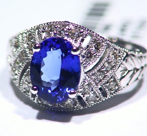 3.00CT 14K Gold Natural Tanzanite Diamond Vintage AAA Wedding Engagement Ring