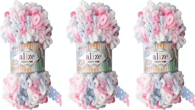 Alize Puffy Fine Color Baby Blanket Yarn Lot of 3skn 300gr 48yds Fully 5945 