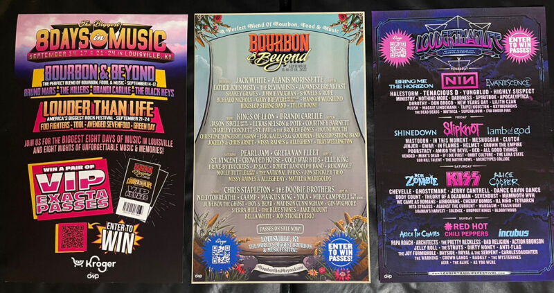 2022 & 2023 Bourbon & Beyond & Louder Than Life Festival Posters Louisville, KY