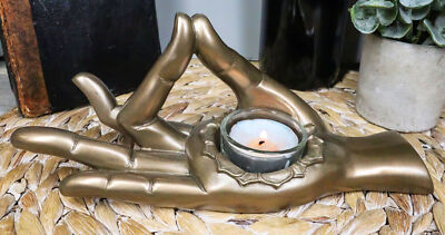 Shunya Mudra Buddha Palm Votive Candle Holder Figurine 9.25''L Yoga Meditation