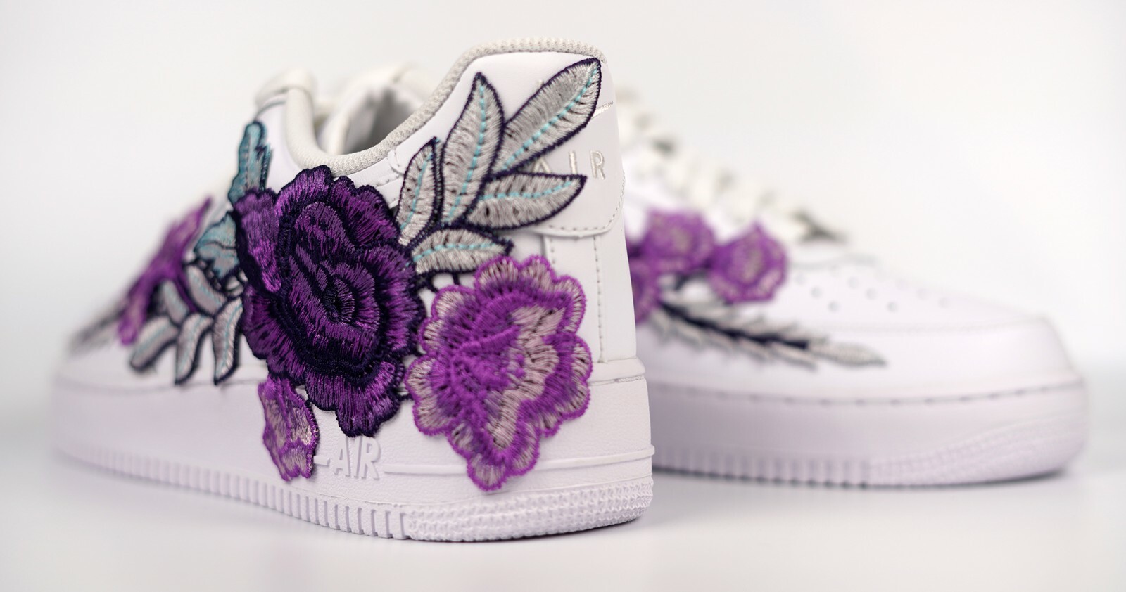Pre-owned Nike Air Force 1 Custom Purple Rose Flower Floral White Shoes Mens Womens