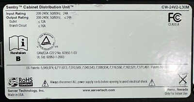 Server Tech Sentry CW-24V2-L30M Switched Cabinet CDU/PDU 208V 30A 24xC13 Outlets