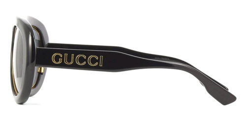 Pre-owned Gucci Gg1152s 001 Sunglasses Shiny Black Frame Dark Grey Lenses 54 Mm In Gray