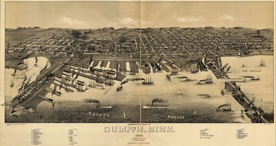 A4 Reprint of Old Maps 1887 Perspective Map Duluth Minnesota